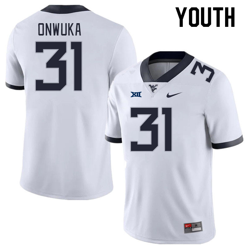 Youth #31 Obinna Onwuka West Virginia Mountaineers College Football Jerseys Stitched Sale-White